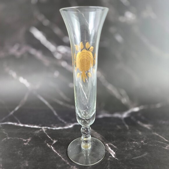 Vintage Ransgil Crystal Bud Vase Gold Gilt Rose on Front 1940's-1950's MCM - Picture 6 of 15